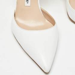 Pre Owned Manolo Blahnik White Leather Lara Tie Pumps Size 37