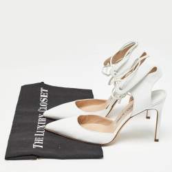 Pre Owned Manolo Blahnik White Leather Lara Tie Pumps Size 37