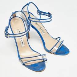 Manolo Blahnik Blue/Transperent PVC and Suede Mary Jane  Pumps  Size 36.5