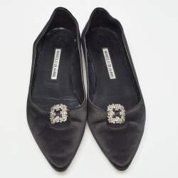 Manolo Blahnik Black Satin Crystal Embellished Ballet Flats Size 37