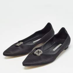 Manolo Blahnik Black Satin Crystal Embellished Ballet Flats Size 37