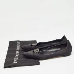 Manolo Blahnik Black Satin Crystal Embellished Ballet Flats Size 37