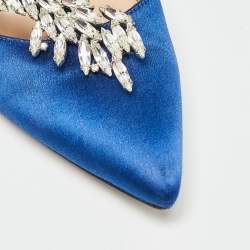 Pre Owned Manolo Blahnik Satin Nadira Crystal Embellished Pointed Toe Pumps Size 37.5