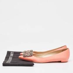 Pre Owned Manolo Blahnik Pink Satin Hangisi Ballet Flats Size 37.5