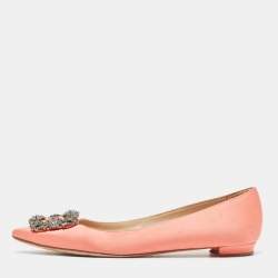 Pre Owned Manolo Blahnik Pink Satin Hangisi Ballet Flats Size 37.5