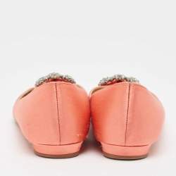 Pre Owned Manolo Blahnik Pink Satin Hangisi Ballet Flats Size 37.5