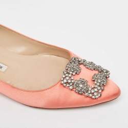 Pre Owned Manolo Blahnik Pink Satin Hangisi Ballet Flats Size 37.5