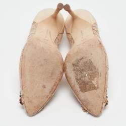 Pre Owned Manolo Blahnik Beige Lace and Satin Hangisi Pumps Size 36.5