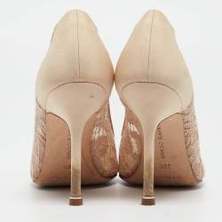 Pre Owned Manolo Blahnik Beige Lace and Satin Hangisi Pumps Size 36.5