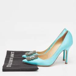 Pre Owned Manolo Blahnik Blue Satin Hangisi Pumps Size 37