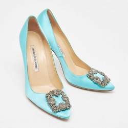 Pre Owned Manolo Blahnik Blue Satin Hangisi Pumps Size 37