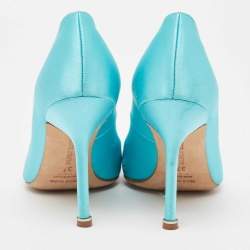 Pre Owned Manolo Blahnik Blue Satin Hangisi Pumps Size 37