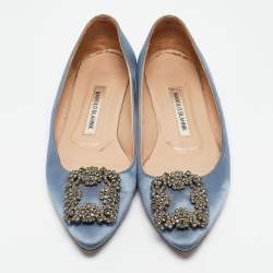 Manolo Blahnik Blue Satin Hangisi Ballet Flats Size 37