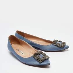 Manolo Blahnik Blue Satin Hangisi Ballet Flats Size 37