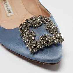 Manolo Blahnik Blue Satin Hangisi Ballet Flats Size 37