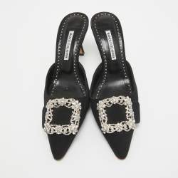 Manolo Blahnik Black Fabric Maysale Mules Size 40
