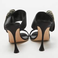 Manolo Blahnik Black Satin Fibiona Slide Sandals Size 40