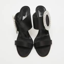 Manolo Blahnik Black Satin Fibiona Slide Sandals Size 40