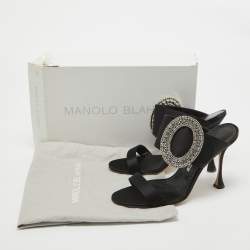 Manolo Blahnik Black Satin Fibiona Slide Sandals Size 40