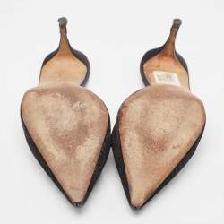 Pre Owned Manolo Blahnik Black Lace and Mesh Crystal Borli Mules Size 38