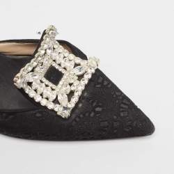 Pre Owned Manolo Blahnik Black Lace and Mesh Crystal Borli Mules Size 38