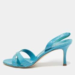 Pre Owned Manolo Blahnik Blue Python Slingback Sandals Size 39.5