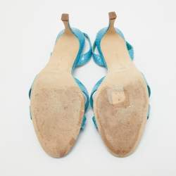 Pre Owned Manolo Blahnik Blue Python Slingback Sandals Size 39.5