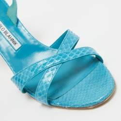 Pre Owned Manolo Blahnik Blue Python Slingback Sandals Size 39.5