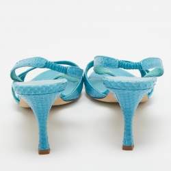 Pre Owned Manolo Blahnik Blue Python Slingback Sandals Size 39.5