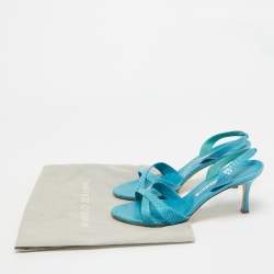 Pre Owned Manolo Blahnik Blue Python Slingback Sandals Size 39.5