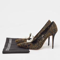 Pre Owned Manolo Blahnik Gold/Black Lace and Mesh Borlak Pumps Size 38