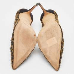 Pre Owned Manolo Blahnik Gold/Black Lace and Mesh Borlak Pumps Size 38