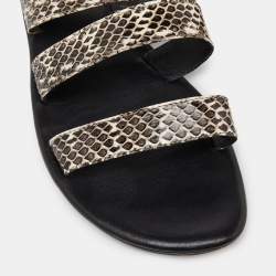 Manolo Blahnik Beige/Brown Python Leather Strappy Flat Sandals Size 40