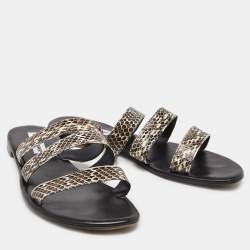 Manolo Blahnik Beige/Brown Python Leather Strappy Flat Sandals Size 40