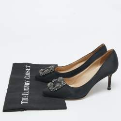 Pre Owned Manolo Blahnik Black Satin Hangisi Pumps Size 39