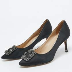 Pre Owned Manolo Blahnik Black Satin Hangisi Pumps Size 39