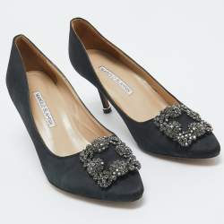 Pre Owned Manolo Blahnik Black Satin Hangisi Pumps Size 39