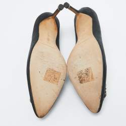 Pre Owned Manolo Blahnik Black Satin Hangisi Pumps Size 39