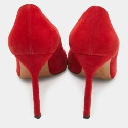 Manolo Blahnik Red Suede Round Toe Pumps Size 37.5