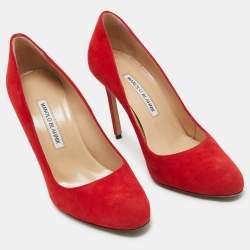 Manolo Blahnik Red Suede Round Toe Pumps Size 37.5