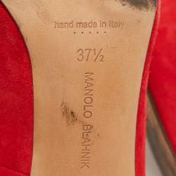 Manolo Blahnik Red Suede Round Toe Pumps Size 37.5