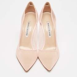 Pre Owned Manolo Blahnik Pink Mesh and Satin Bbla Pointed Toe Pumps Size 38.5