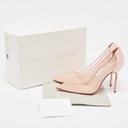 Pre Owned Manolo Blahnik Pink Mesh and Satin Bbla Pointed Toe Pumps Size 38.5
