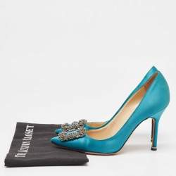 Manolo Blahnik Teal Satin Hangisi Pumps Size 37.5