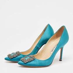 Manolo Blahnik Teal Satin Hangisi Pumps Size 37.5