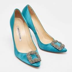 Manolo Blahnik Teal Satin Hangisi Pumps Size 37.5