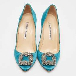 Manolo Blahnik Teal Satin Hangisi Pumps Size 37.5