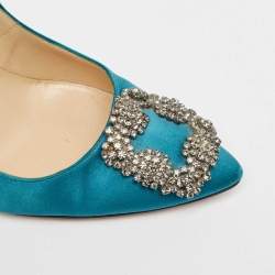 Manolo Blahnik Teal Satin Hangisi Pumps Size 37.5