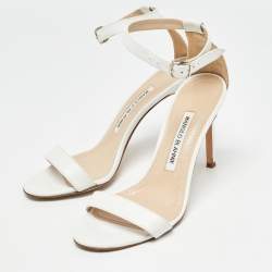 Pre Owned Manolo Blahnik White Leather Chaos Sandals Size 36