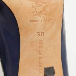 Pre Owned Manolo Blahnik Navy Blue Patent Leather Mary Jane Pumps Size 38